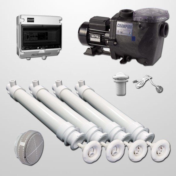 Gunite Pool Hydro Kit 4 Polyjets + 2HP Champion Pump + Digital Push Button 316L